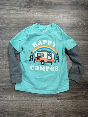 Jumping Bean 5T Happy Camper Layered-Look Kids Shirt - Seafoam & Gray